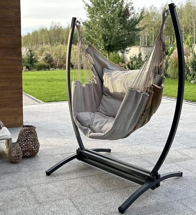 Hangstoel met Frame - Schommelstoel XXL - Buiten Ontspannen - Originele Koffiezakken - 2.1 x 1.38 meter - Beige