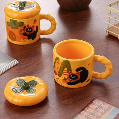 Tasse en céramique de grande valeur avec couvercle, joli cadeau d'anniversaire, tasse à eau pour fille, souvenir 380ml orange