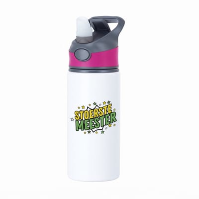 Hacebo® - Stoerste meester waterfles met rietje roze - Meester - beste meester - school - verjaardagscadeau - afscheidscadeau - kado - water fles - 650ML