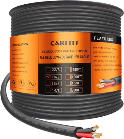 3-aderige 22 gauge elektrische kabel 30,48 m - flexibele verlengkabel voor LED-projecten