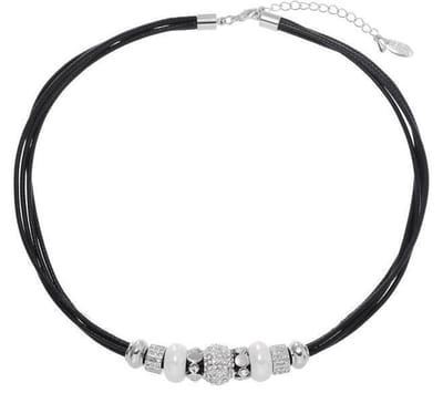 Behave - Ketting Dames - Zilverkleurige - Zwart Waxkoord - 45 cm lang + 7,5cm verlengketting