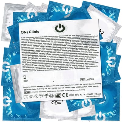 ON) Condooms Clinic - Zonder glijgel | 52 mm breedte | droog | dunne 0,07 mm wanddikte | 100 stuks verpakking