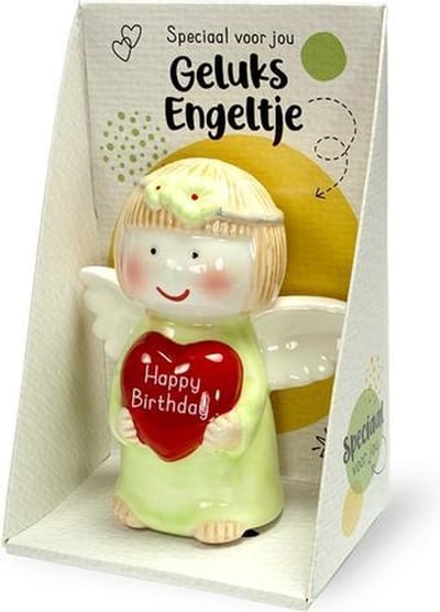 Miko Engeltje /Beertje Keramiek Beeldje Happy Birthday