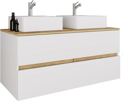 VCM 3-tlg. Doppelwaschtisch Cosila mit 2 Keramikbecken – Badschrank mit 2 Softclose-Schubladen, Maße Waschplatz Set: H. 51 x B. 111 x T. 51 cm, Cosila-A