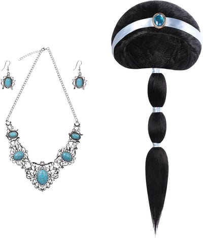 4-delige Jasmine Prinsenessen Accessoireset voor Meisjes, Inclusief Wedge, Ketting en Oorbellen voor Halloween, Verjaardagsfeest en Cosplay