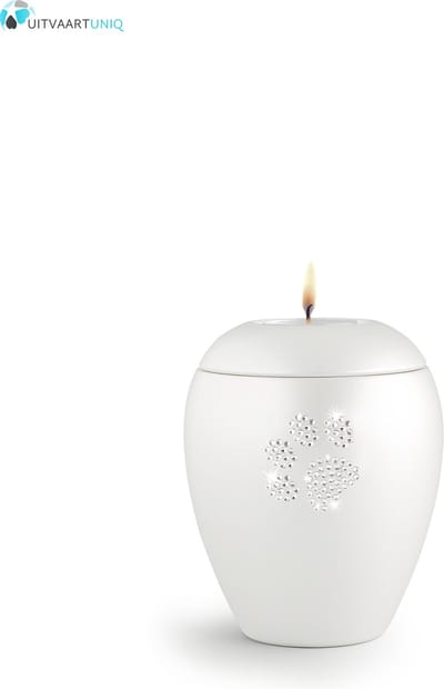 Dierenurn paarlemoer swarovski pootafdruk met licht klein