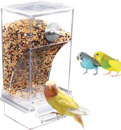 Ultiluxe® Automatische vogelvoerdispenser - Slimme feeder - Transparant - Voerdispenser kooi ophangbaar - Parkieten, papegaaien, valkparkieten - Duurzame voederbak - Automatische schuifstructuur - 19 x 9 x 8 cm