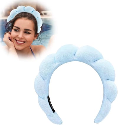 Curved Velvet Haarband voor Vrouwen - Perfect voor Huidverzorging en Make-up, Lichtblauw en Stijlvol Accessoire