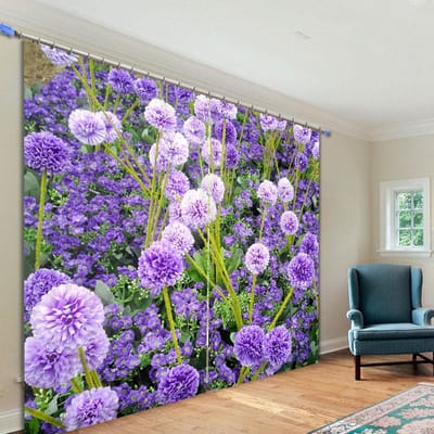 2-luiks Paars Blauwe Bloemendruk Gordijn voor Slaapkamer Woonkamer Plafondhoge Raam Keuken Scheidingsdeur cortinas Gordijnen (50Wx50H)x2(CM)&Grommet Top