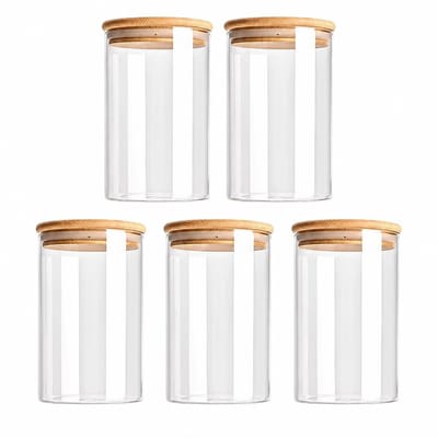 Solvix Voorraadpotten Glas met Deksel – Voorraadbussen Set 5 Stuks – Glazen Suikerpot en Opbergpotten met Bamboe Deksel – 550 ml