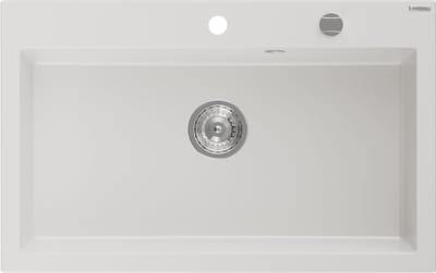 Mexen Elix granieten gootsteen 1-komor 800 x 500 , wit, sifon chroom - 6527801005-20