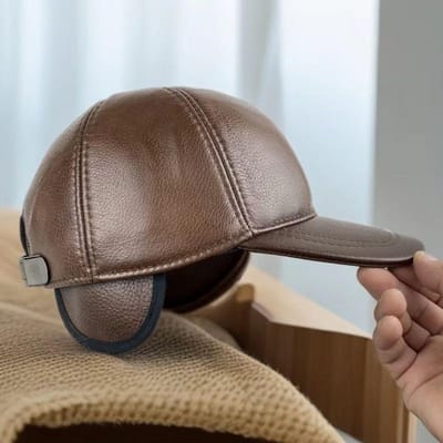 Casquette de Baseball en Cuir de Vachette Pleine Fleur pour Hommes, Casquette Classique à Visière pour Messieurs Mûrs et Âgés, Printemps Automne Hiver adjustable gray