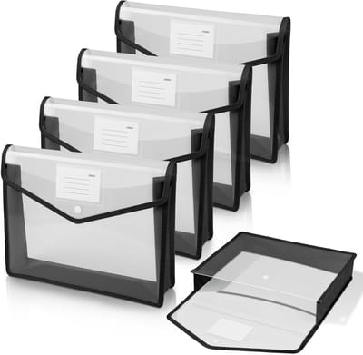 Set van 5 A4 Documenthoezen met Perforaties, Labels en Drukknopen voor Documentorganisatie in Horizontale Indeling
