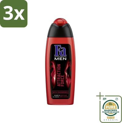 3 x Fa - Douchegel - Attraction Force - Mannen Lichaam & Haar - Bergamot & Limoen - Verfrissend - 250 ml - Grootverpakking - Douchegel Mannen - Douchegel Lichaam Haar - Bergamot Limoen - Verfrissend - 2 In 1 Douchegel