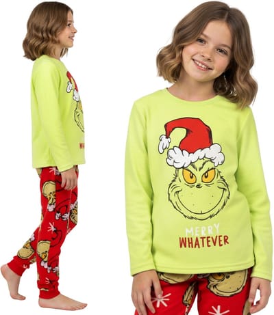 Grinch VELOURS, Kerstpyjama voor meisjes, tweedelige pyjama met lange mouwen, WARM