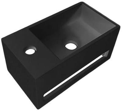 Toiletfontein - Leoni - Solid Surface - Handdoekhouder en Kraangat Links - Zwart 35.8x20.5x15.7 cm