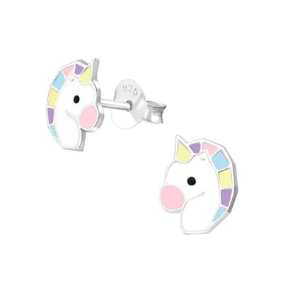 Aramat Jewels | Oorbellen | Echt Zilveren Unicorn Oorbellen - Wit & Pastelkleuren | | | |7mm | Zilver | Kinderen | Verkleurd niet