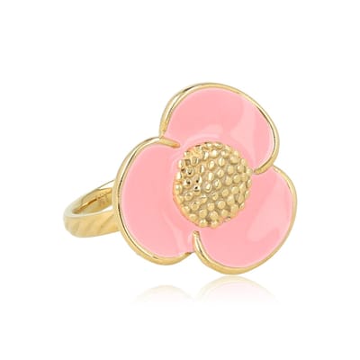 My Bendel - Bloemen Ring met Roze Epoxy - Goudkleurige Bloemring - Roze Epoxy - Speels en Stijlvol - met Luxe Cadeauverpakking | Sieraden Voor Dames | Maat 16.00 Mm / Maat 50