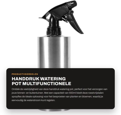 Dailygoods- Gieter 250ml - Roestvrij Staal - Multifunctioneel - Pompdruk Sproeier - Voor Binnen/Buiten - Ideaal voor Tuinplanten - Waterfles