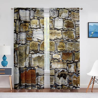 Urban Brick Leisteen Muur Tule Gordijnen voor Woonkamer Slaapkamer Decoratie Modern Chiffon Transparant Voile Keuken Raamgordijn 1 PCS W100XH250cm&Grommet Top