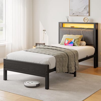 Eenpersoonsbed Metaal 90x200 cm met Opberghoofdeinde en USB Laadstation