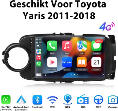Junsun Android 15 Autoradio Geschikt Voor Toyota Yaris 2011-2018 Accessoires - 6GB+128GB- Draadloze CarPlay & Andriod Auto, Bluetooth, GPS-navigatiesysteem, 9 Inch HD Touchscreen, WiFi & 4G LTE, SWC, FM & RDS, DAB+, DSP, USB, Octa-core processor