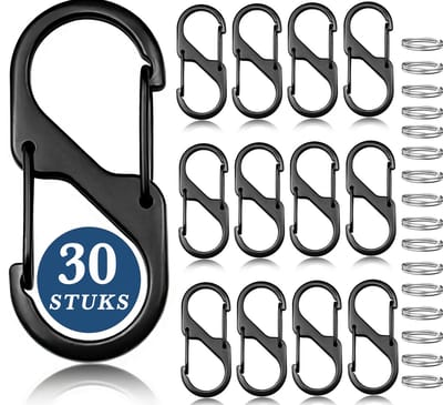 30 Stuks Dubbelzijdige Opening Karabijnhaak Sleutelhangers met 30 Sleutelringen - Musketonhaak voor Volwassenen - Mini Musketon - Auto Klein Carabiner Sleutel Hanger, Houder - S Karabijn haken - Keychain Karabijnsluiting - Ophanghaken - Keukenhaakjes