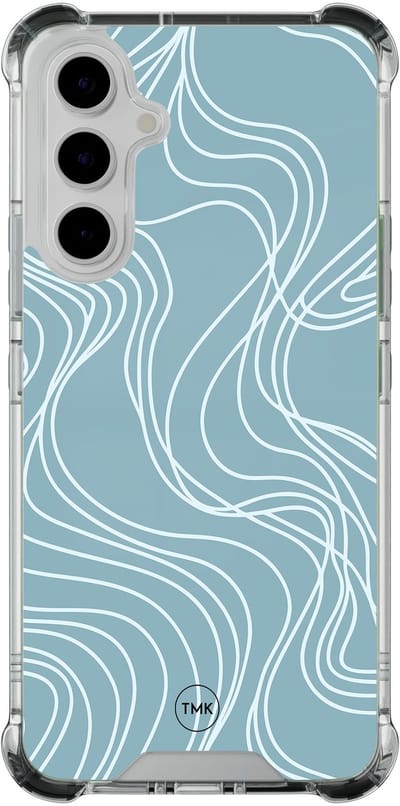 Shockproof hoesje geschikt voor Samsung Galaxy A54 - Soft blue waves - Schokbestendig - Verhoogde randen - TPU case - Extra Sterke Back Cover - Geometrisch patroon - Transparant, Blauw