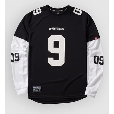 Loose Riders Nine Lives Varsity White Long Sleeve Jersey zwart