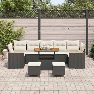 vidaXL - Tuinbank - Set - 10 - st - 7-Aantal - zitplaatsen - Zwart - Poly - rattan