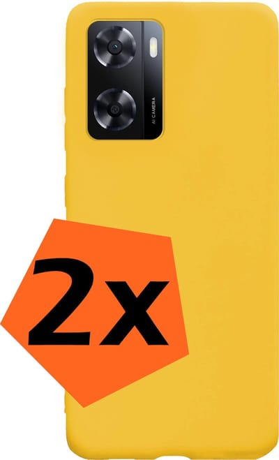Hoes - 2 Stuks - Geschikt voor OPPO A57 - Sterk & Shockproof - Case Siliconen - Back Cover - Telefoon Hoes - Geel