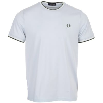 Fred Perry Twin tipped t-shirt - dusky blue ecru laurel wreath green