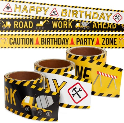 Dailygoods- Decoratietape Bouwthema - Feest Decoratie - Verjaardag Versiering - Zelfklevend - 3 Inch - 100 Ft - Hoogwaardige Kwaliteit - Feestdecoratie