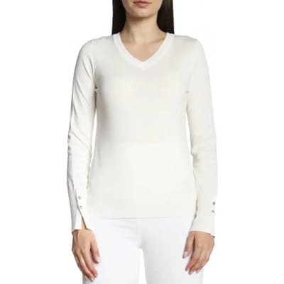 VNeck Long Sleeve Knit Top Model GU11479800008RO Wo - White