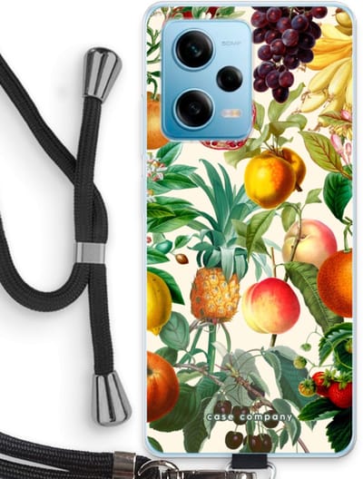 Case Company® - Hoesje met koord geschikt voor Xiaomi Redmi Note 12 Pro 5G hoesje met Koord - Classic Flora - Telefoonhoesje met Zwart Koord - Bescherming aan alle Kanten en Over de Schermrand