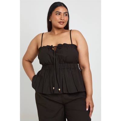 boohoo Dames Plus Cami Top Met Kralensiersel En Plooien | Zwart | Maat: 54