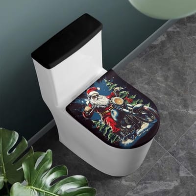 Toiletdeksel Decoratie - WC Bril Hoes - Badkamer Opvrolijken - Universele Pasvorm - One Size - Santa Claus Motorfiets