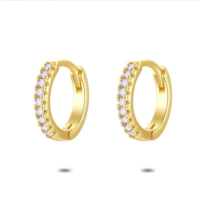Twice As Nice Oorbellen in 18kt verguld zilver, oorring met lichtpaarse zirkonia