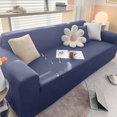 Housse de canapé en jacquard extensible imperméable, couleur unie, élastique, pour salon, protection de meubles S (70-110cm) bleu marine