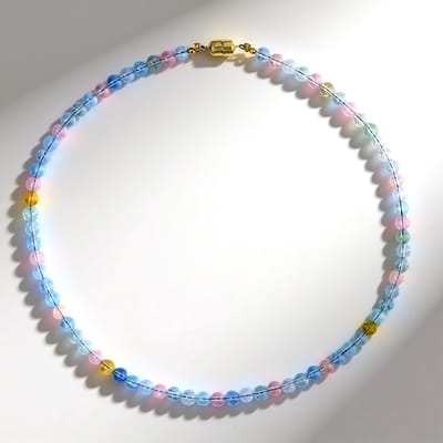 Cavill - Zilveren halsketting 925 Sterling Zilver Verguld - Braziliaanse Aquamarijn 107,825 ct - Ronde Blauwe Edelstenen - Elegante 45 cm Ketting