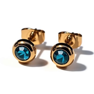 Aramat Jewels | Oorbellen | Oorbellen – RVS Goudkleurig met Blauwe Zirkonia (6mm) | | | |6mm | Staal | Kinderen, Volwassenen | Verkleurd niet