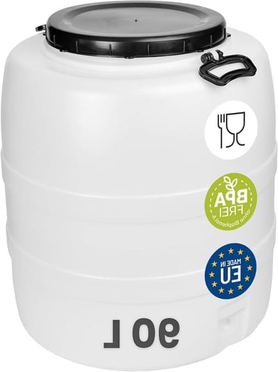 Regenton Vat - Water Opslag - Regenwater Opvangen - Voedselveilig HDPE - 90 Liter - Wit