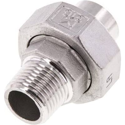 Rechte Koppeling  R1/2'' Buitendraad X 21,3mm met Laseinde RVS met Vlakke Afdichting PTFE 16bar