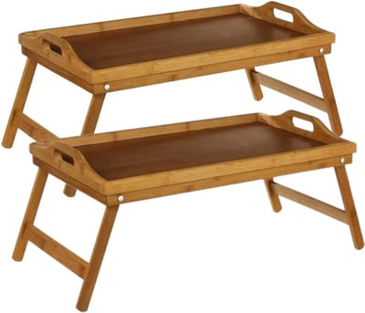 2x stuks ontbijt op bed tafeltjes/dienbladen rechthoekig 50 x 30 cm bamboe - Serveerbladen, dienbladen & keukenbenodigdheden