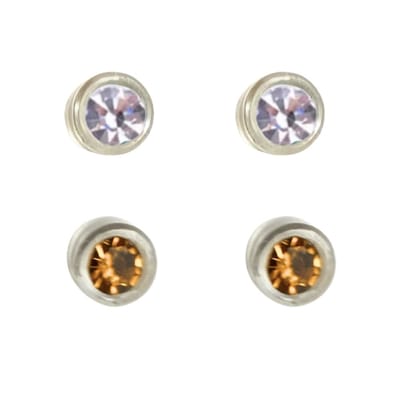 2 Paar oorbellen -allergievrij -Kendra -Wit en Oranje 4 mm- kunststof- Charme Bijoux