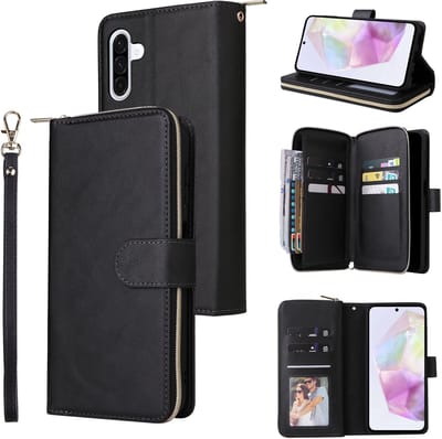 Telestore - Telefoonhoesje geschikt voor Samsung Galaxy A17 5G / A26 5G - Portemonnee met rits - book case hoesje - ruimte voor 9 pasjes - zwart
