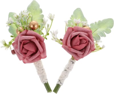 Bruidscorsage Kunstbloem - Bruidegom Boutonnière - Feestelijke Accessoires - Fijn Vakmanschap - 15 x 10 x 3 cm - Pastelroze