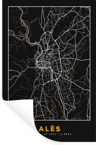 Muurstickers - Sticker Folie - Alès - Stadkaart - Plattegrond - Kaart - Frankrijk - 20x30 cm - Plakfolie - Muurstickers Kinderkamer - Zelfklevend Behang - Zelfklevend behangpapier - Stickerfolie
