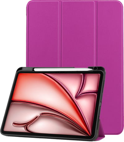 Hoes - Geschikt voor Apple iPad Air (2024/2025/2026) - 11 inch - Dun & Stevig - Trifold Bookcase - Hard Cover Case - Met Uitsparing Geschikt voor Apple Pencil - Hardcover Book - Tablet Hoesje - Paars