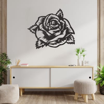 Wanddecoratie Roos - Wanddecoratie Bloem - Muurdecoratie Roos - Muurdecoratie Hout - Wanddecoratie Hout - Muurdecoratie Woonkamer - Wanddecoratie Woonkamer - Wanddecoratie Industrieel - Wanddecoratie Dieren - Home Decor - Wall Line Art - 69.5 x 59 cm
